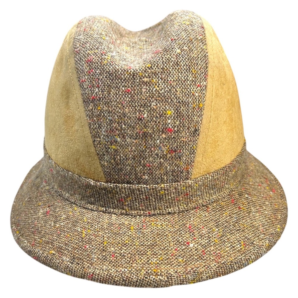 United Hatters Fedora Mens XL Brown Suede Tweed Donegal Vintage USA 7 1/2-7 5/8